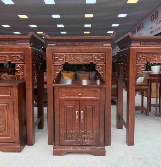 Bàn Thờ Án Gian Gỗ Sồi Mỹ 81cm – Kèm Tủ Cơm Tiện Lợi