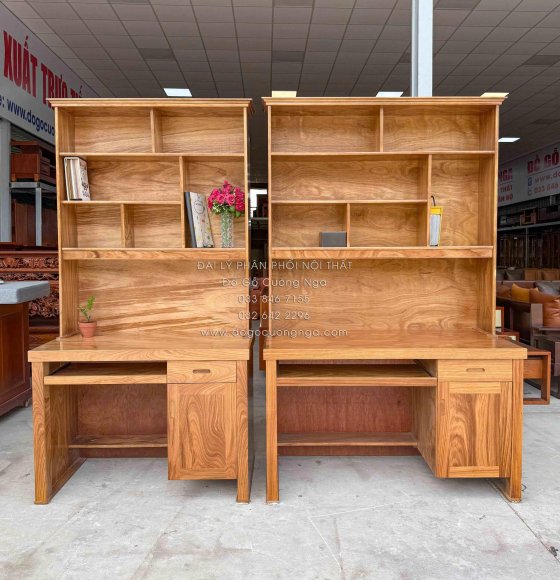 Bàn học gỗ hương xám kèm kệ sách