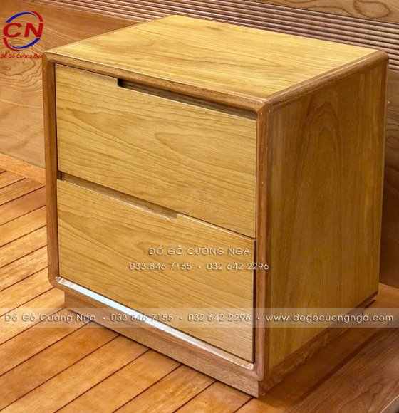 Tủ Đầu Giường 2 Ngăn Kéo Gỗ Gõ Đỏ Sang Trọng